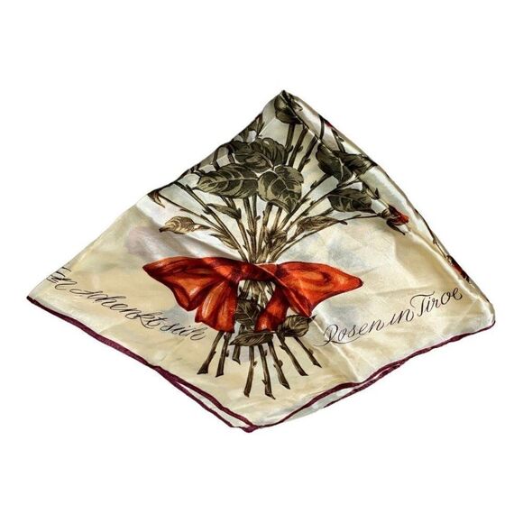 Rose Printed Silk Scarf Rosen In Tirol Bouquet Red Roses 26" Square Victorian - Picture 2 of 5